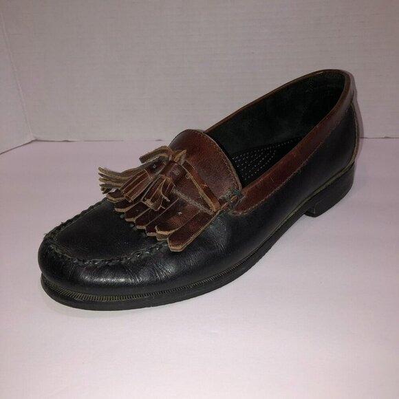 Duck Head Mens Size 9.5 M Black Brown All Leather Tassel Kiltie Loafers Shoes - Picture 2 of 11